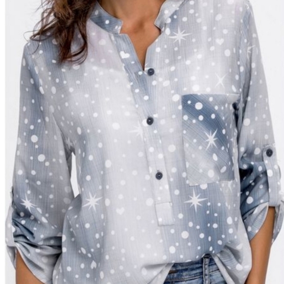 FLORYDAY Heart & Star Print Button Up Top - Picture 13 of 13